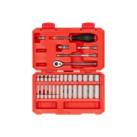 TEKTON 1/4 Inch Drive 6-Point Socket and Ratchet Set, 34-Piece 4-15 mm SKT05202